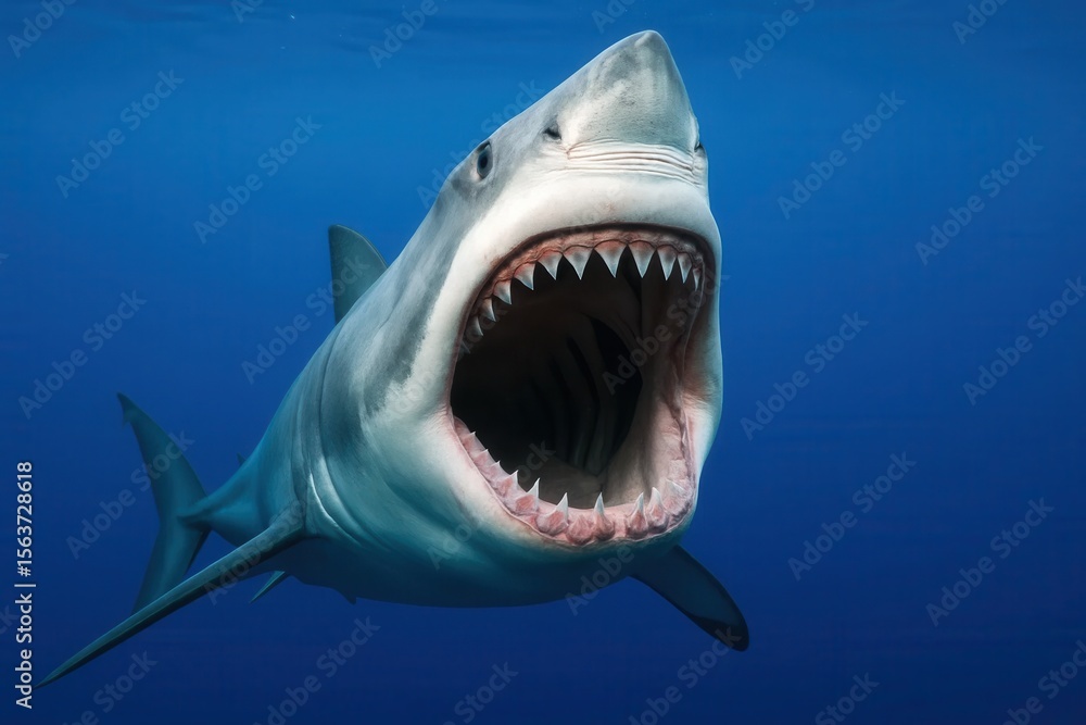 Obraz premium A shark with its mouth open in the ocean
