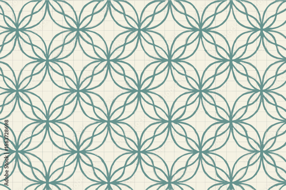 A soft, geometric pattern featuring overlapping floral shapes in a muted teal hue, creating an elegant and harmonious design A soft, geometric pattern featuring overlapping floral shapes in a muted teal hue, creating an elegant and harmonious design