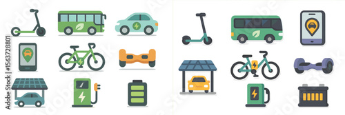 Variety of electric vehicles and transport options displayed in a colorful and modern graphic
