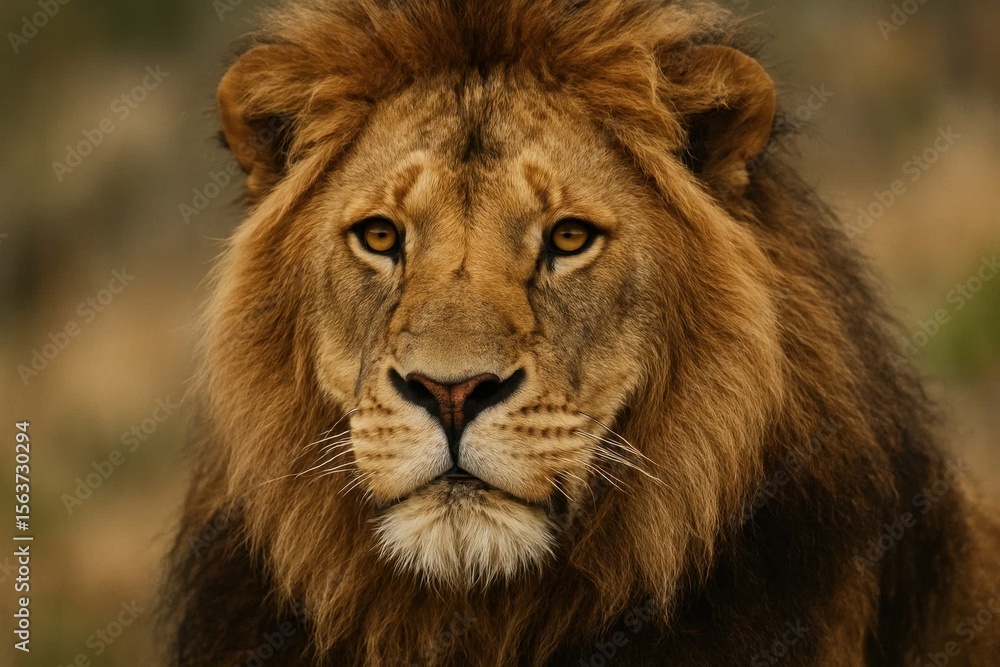 Naklejka premium A close up of a lion's face in the wild
