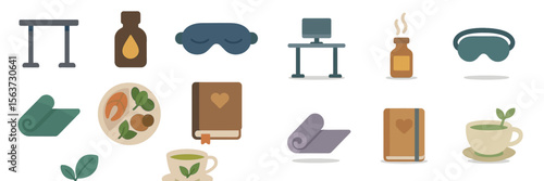 Cozy home wellness elements with tea, food, and relaxation accessories for a comfortable evening routine