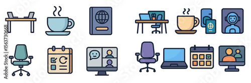 Working from home office setup with desk, coffee, technology, and virtual meetings during daytime