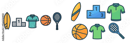 Sports and fitness icons illustrating various activities and gear used in competitions and team sports