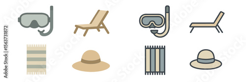 Beach day essentials include snorkeling gear, sun hats, and lounge chairs for a relaxing seaside experience