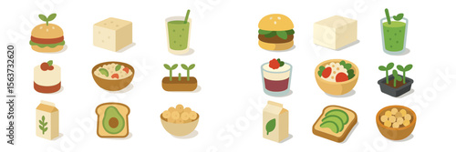 Variety of healthy food icons featuring burgers, smoothies, and salads designed for wellness and nutrition themes