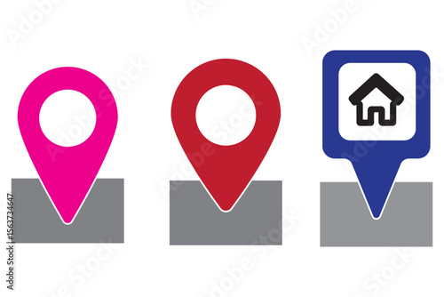 location icon, map pin icons in outline, black, and red styles. for maps, GPS, navigation apps, location markers, address indications, and geolocation interfaces 