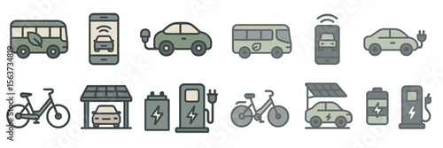 Modern transportation options with electric vehicles, bicycles, and charging solutions depicted in a creative design