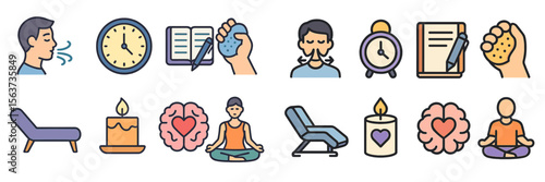 Individuals practicing mindfulness and relaxation techniques at different times of the day for stress relief and mental clarity