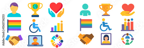 Diverse symbols representing community, achievement, and inclusivity during a celebration event in a vibrant setting