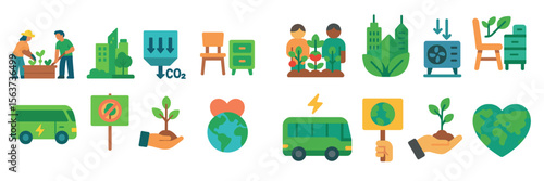 Illustration of sustainable practices and eco-friendly initiatives promoting environmental awareness and conservation efforts in urban areas