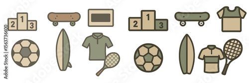 Various sports equipment and trophies displayed together, showcasing popular activities and achievements in a colorful and engaging arrangement