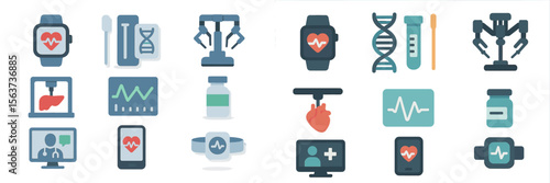 Innovative healthcare technology icons representing advancements in medical monitoring and telehealth solutions