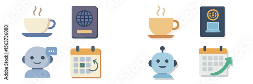Coffee, travel, and technology unite in a creative illustration of modern connectivity and global adventure