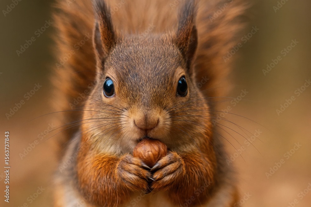 Fototapeta premium A squirrel eating a nut in its mouth