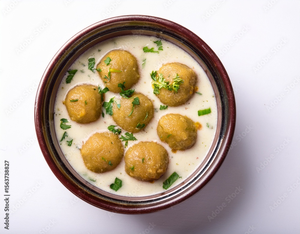 top view of dahi bhalla in bowl on white background top view of dahi bhalla in bowl on white background