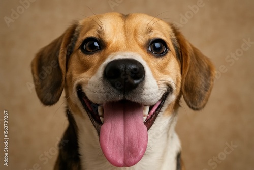 A close up of a dog with its tongue out