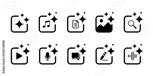 AI icon set. Ai generate button set. AI generated icon. Artificial Intelligence line icon set. Vector illustration