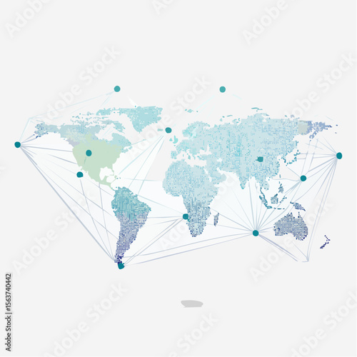 Abstract world map illustration showing connections and global network concept design