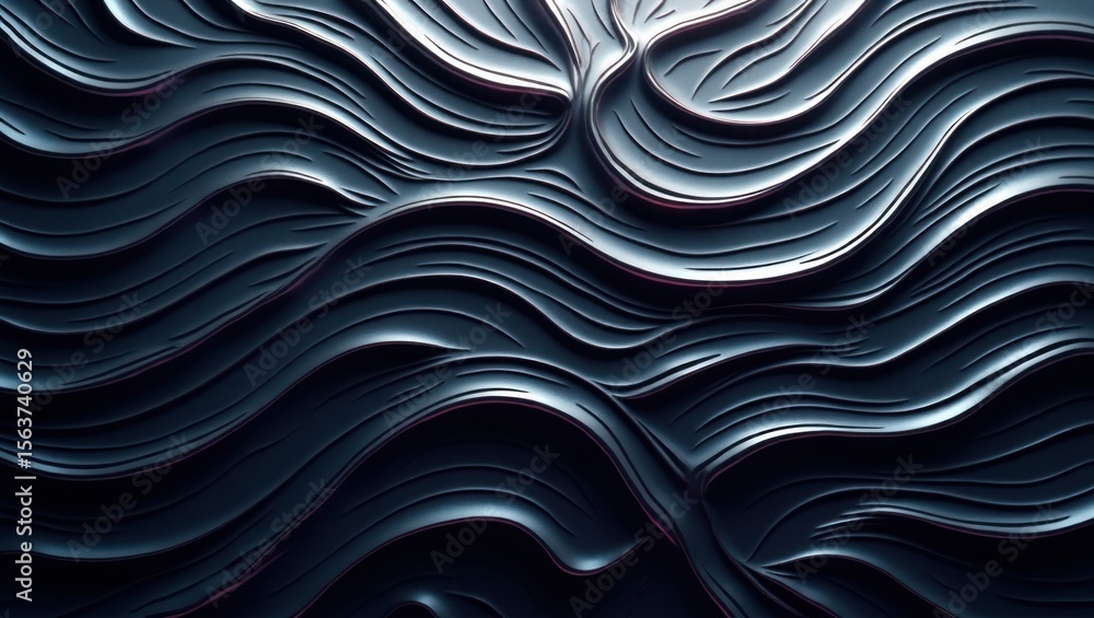 Obraz premium Dark Blue Abstract Wave Pattern 3 D Render navy blue