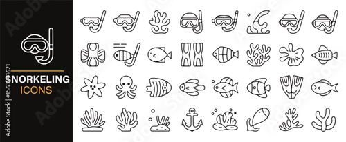 Underwater Diving Equipment and Aquatic Animals Illustrations