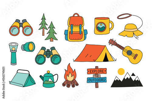 Explore the Outdoors – Vibrant Illustrated Camping & Nature Elements