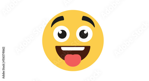 A very silly and happy yellow face emoji sticking its tongue out in a funny expression
