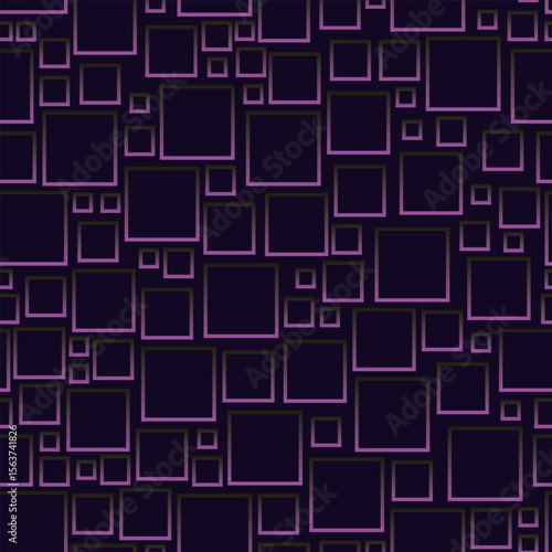 Seamless geometric volumetric pattern with squares in purple tones on a dark background. Vector illustration for interior design, scenes, textile patterns in a stylish, expressive, volumetric, mosaic 