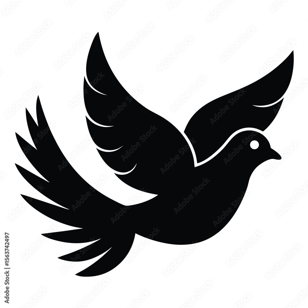 Fototapeta premium Peace Dove Silhouette Vector – Flying Bird with Olive Branch