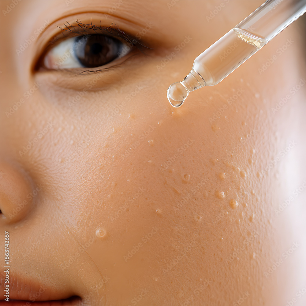 Fototapeta premium Close-up of Woman Applying Clear Serum with Dropper