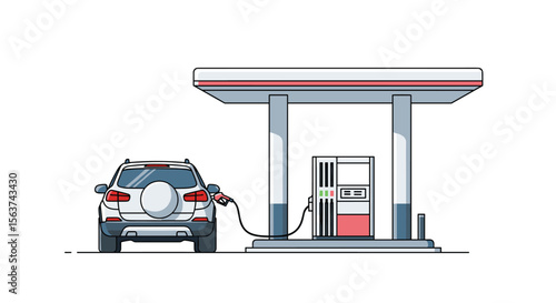 Modern Vehicle Refueling at an Automated Service Station with a Fuel Pump Dispensing Gasoline