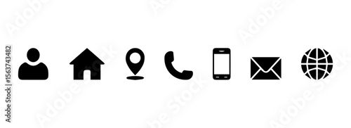 business card and website icon set. contact information icons containing name, location, phone, email and web address symbol.