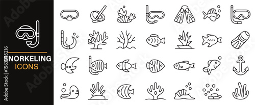 Simple Illustrations of Snorkeling Equipment and Sea Life