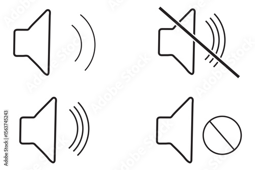 speaker, sound, volume icon set , low and hight level volume speaker icon. voice, audio, silent, mute icons in flat style for media player app and website