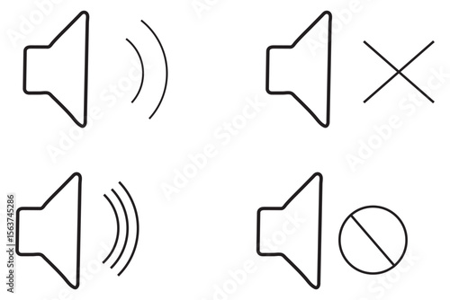 speaker, sound, volume icon set , low and hight level volume speaker icon. voice, audio, silent, mute icons in flat style for media player app and website