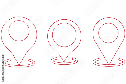 location icon, map pin icons in outline, black, and red styles. for maps, GPS, navigation apps, location markers, address indications, and geolocation interfaces 