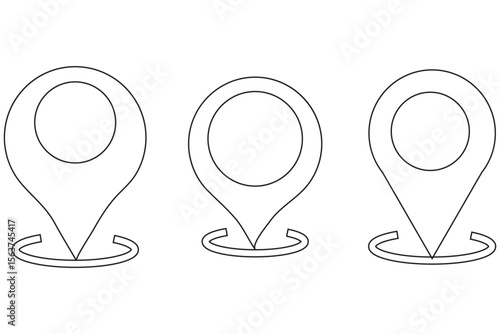 location icon, map pin icons in outline, black, and red styles. for maps, GPS, navigation apps, location markers, address indications, and geolocation interfaces 
