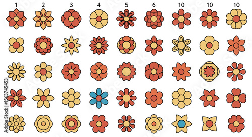 Collection of Various Floral Petal Designs and Color Combinations for Decorative Purposes