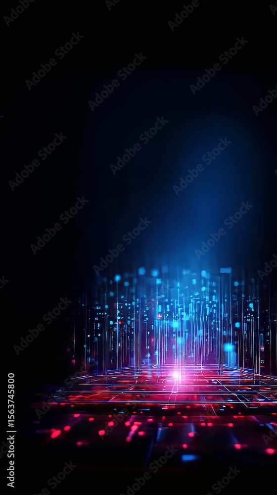Obraz premium Neon Digital Abstract: Vibrant 3D Graphics and Network Connections