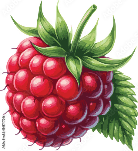 Vector watercolor painted illustration of a rasberry