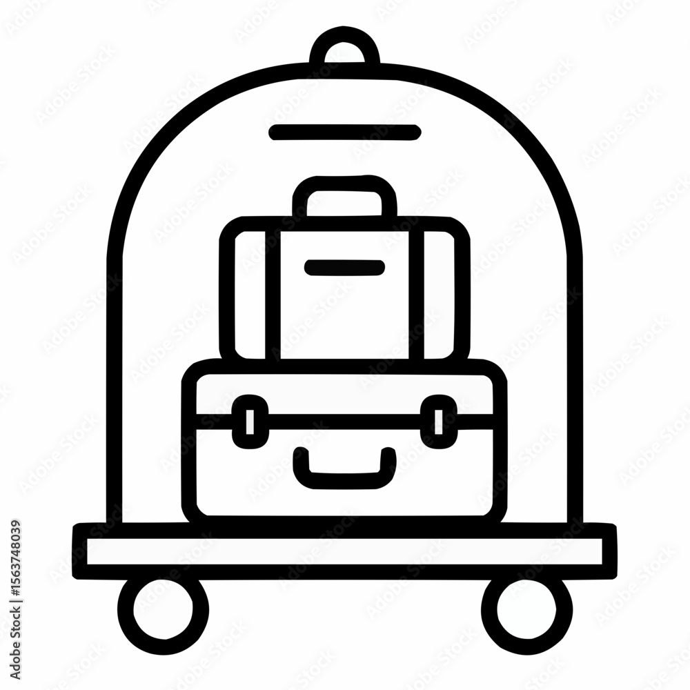 Luggage trolley with stacked suitcases. Concierge service.