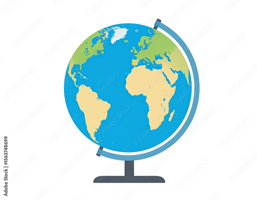 Illustration of a globe showing continents and oceans on a stand isolated on transparent background Illustration of a globe showing continents and oceans on a stand isolated on transparent background