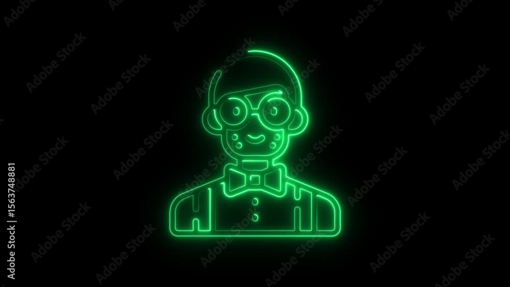 Animated Neon Nerd Icon Green Outline on Black Background Perfect for Tech Education Science and Animated Neon Nerd Icon Green Outline on Black Background Perfect for Tech Education Science and