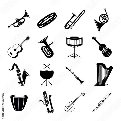 A variety of musical instruments on a white background - Vector illustration