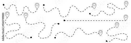 set of Route location icon two pin sign and dotted line. map path distance icon, pinpoint, map search, route, Route icon, two points with dotted path and location pin