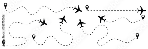 set of Route location icon two pin sign and dotted line. map path distance icon, pinpoint, map search, route, Route icon, two points with dotted path and location pin
