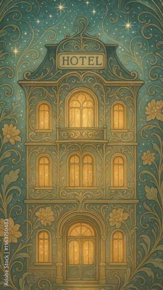Fototapeta premium Whimsical hotel facade illustration