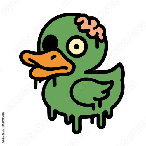 A quirky illustration of a zombie duckling. A fun graphic image of a cartoon zombie duck with a brain. Perfect for Halloween themed projects. vector illustration