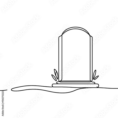 Simple gravestone design surrounded by earth and grass - Concept of funeral  