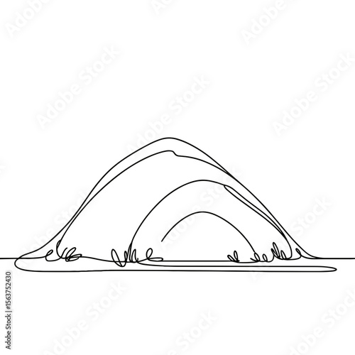 Simple line drawing of a burial mound representing concept of funeral  
