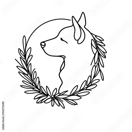 Dog silhouette in a floral wreath concept of funeral  